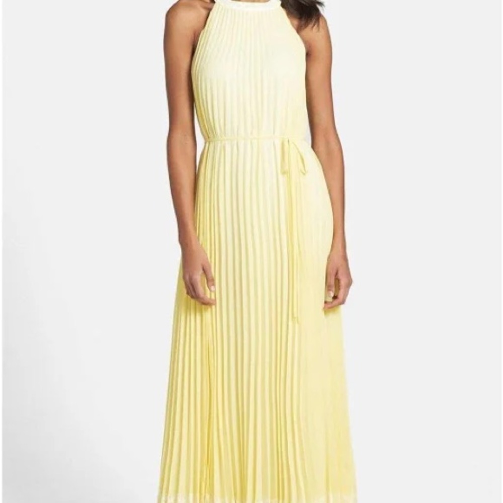 Ted Baker Yellow Pleated Halter Maxi Dress